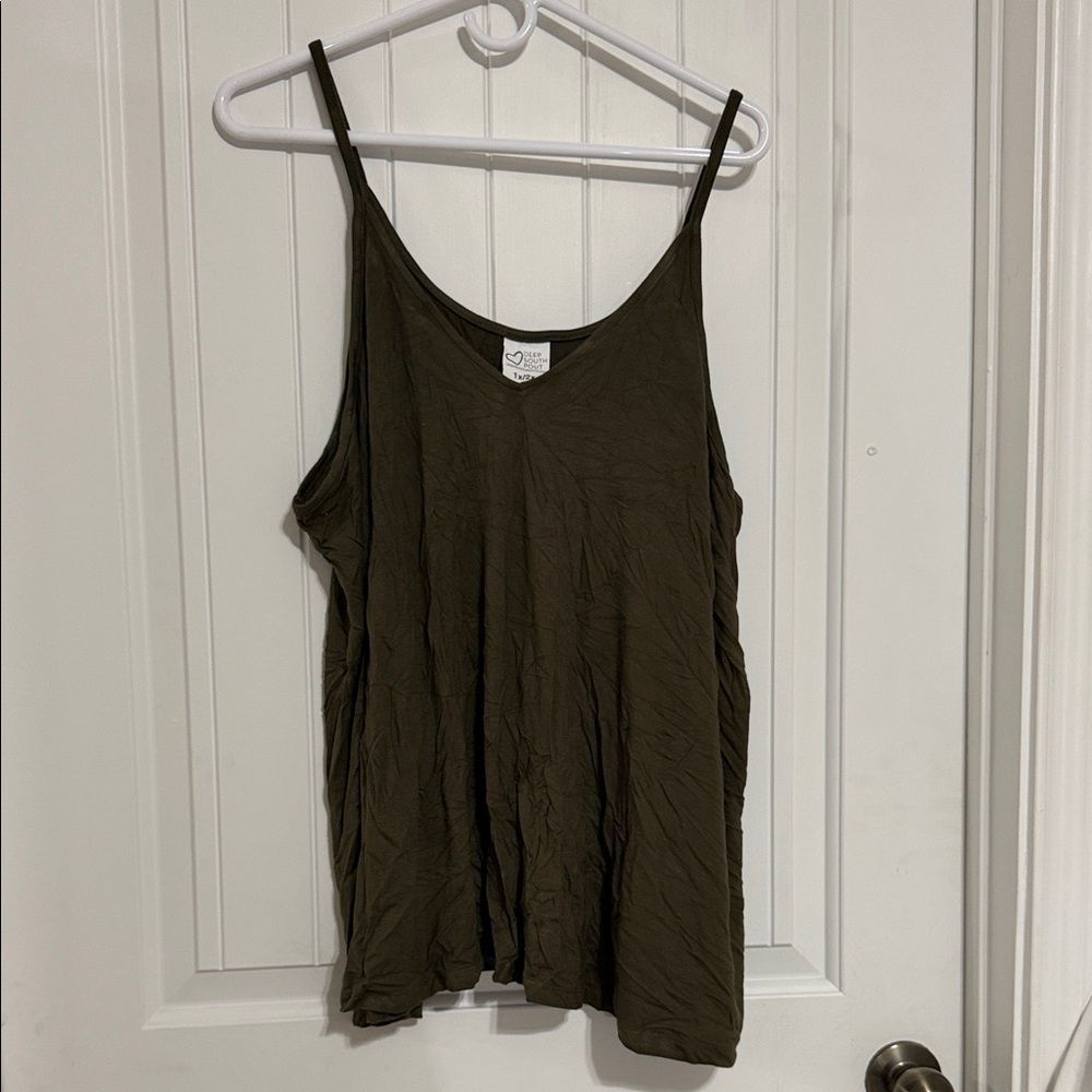 Women's Olive V-Neck Spaghetti Strap Cami